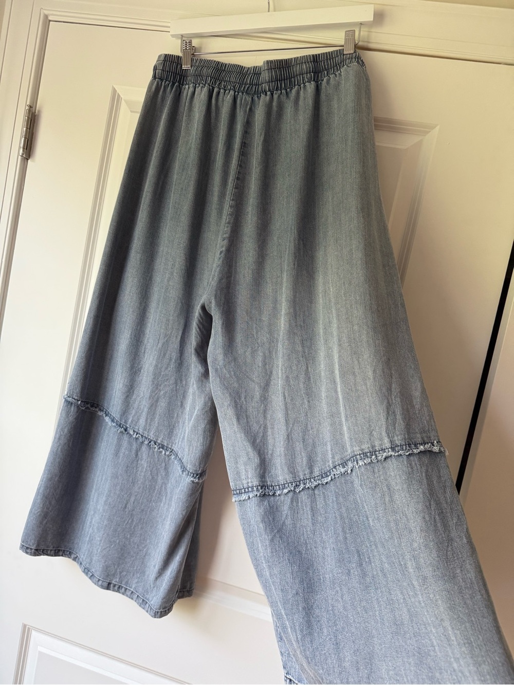Easel Frayed Edge Design Tencel Wide-Leg Soft Pants in Faded Blue, Size 2X - Picture 6 of 11